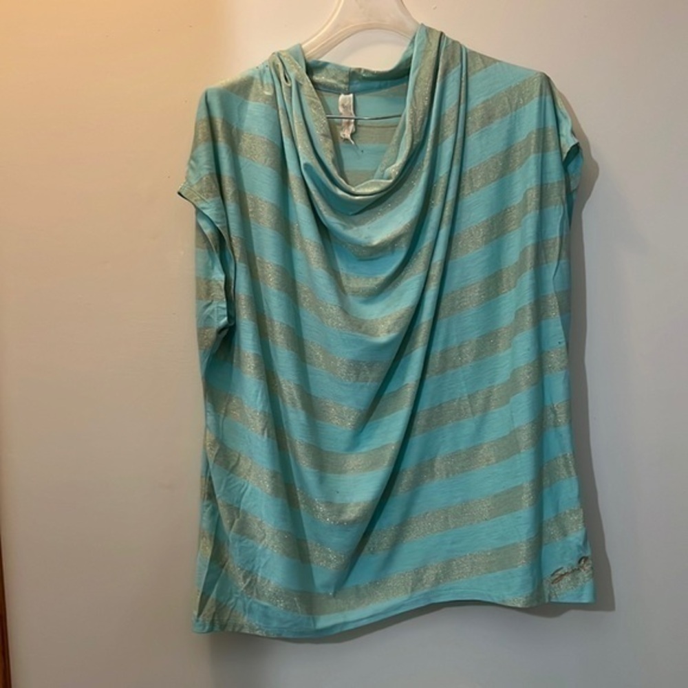 Aqua and gold striped shirt size 18-20 seven seven brand
